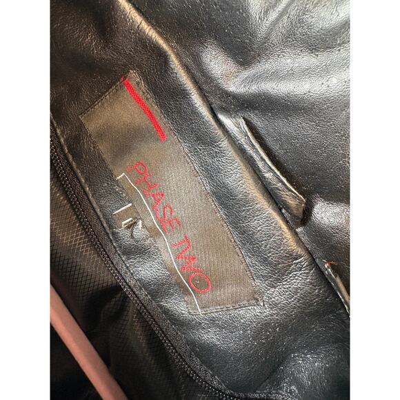 VINTAGE Phase Two Leather Jacket Womens Large Black Full Zip Bomber Moto Biker - Picture 5 of 6
